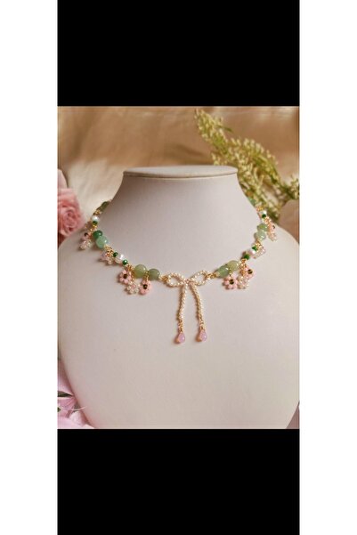 SHİNELİZE Kurdele detaylı çiçek bahçesi kolye, özel tasarım detay Choker