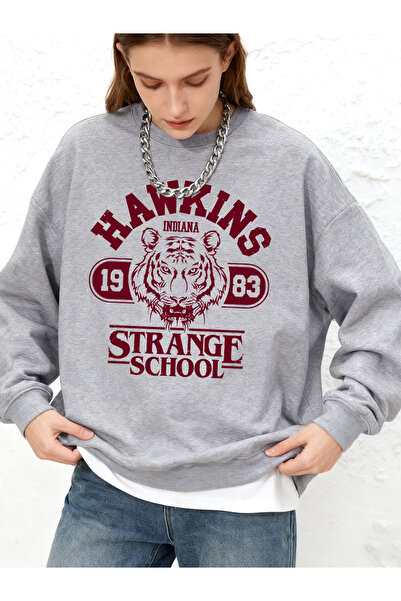 NOISSEY تي شيرت نسائي مطبوع عليه Hawkins Strange School لشتاء صوف الفليس دافئ...