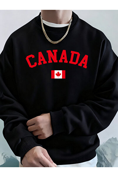 Tarzsokak كندا مطبوع فلاغ ملابس علوية للرجال بغطاء رأس سويت شيرت فضفاض للخريف...