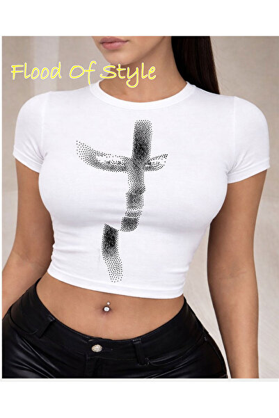 Flood Of Style Λευκό μπλουζάκι Babby Tee με ιδιαίτερο σχέδιο