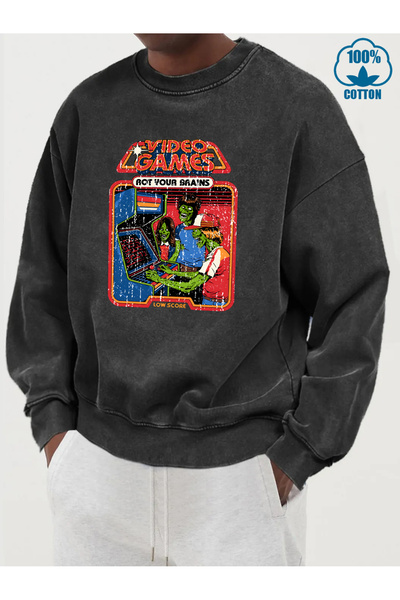 Tarzsokak Custom Video Games for Your Mind Printed Men's Washed Cotton in Hoo...