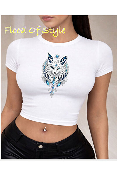 Flood Of Style Λευκό μπλουζάκι Babby Tee με ιδιαίτερο σχέδιο