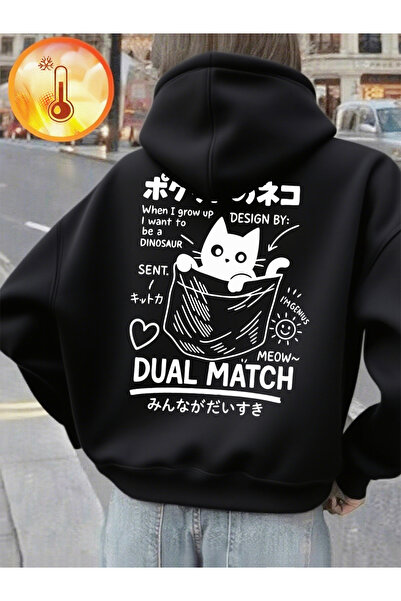 NOISSEY سترة نسائية شتوية صوف الفليس بطبعات قطة يابانية لطيفة بغطاء رأس قطعة،...