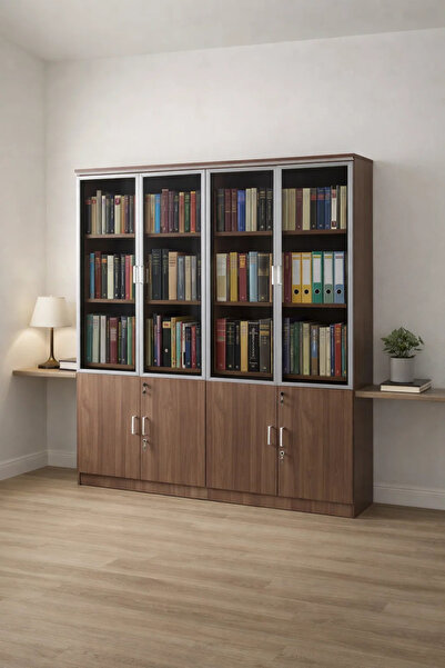 MARIA HOMES خزانة ملفات مكتبية عصرية بلون بني فاتح مع أبواب عرض زجاجية وتخزين...