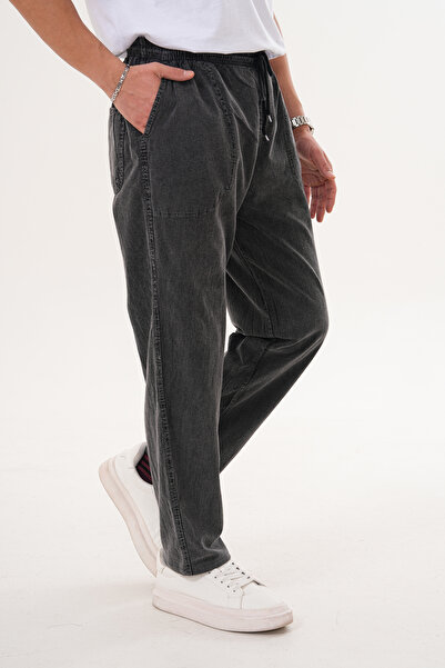 BigBrossBoutique Anthracite Men's Cotton Linen Mixed Comfortable Fit Trousers