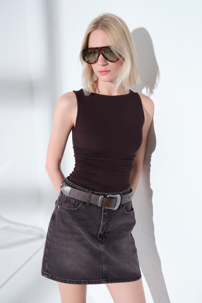 Maule %100 Βαμβάκι 5 τσέπες Τζιν τζιν Γυναικεία μίνι φούστα τζιν @Latina