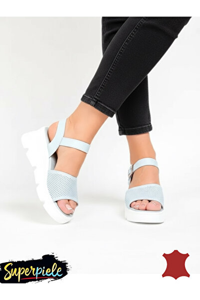 ANGEL BLUE Women's genuine Leather Sandals with thick sole and buckle closure