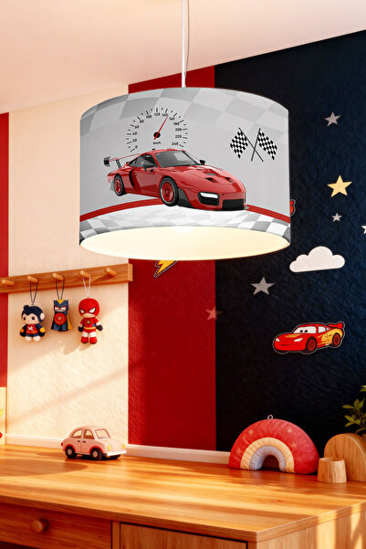 EVPANYA Kırmızı Yarış Arabası Desenli Çocuk Odası Avize