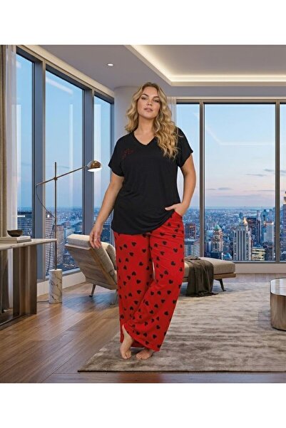 Lohusa Homewear New Season Women's Black Summer Heart Patterned Design Short ...