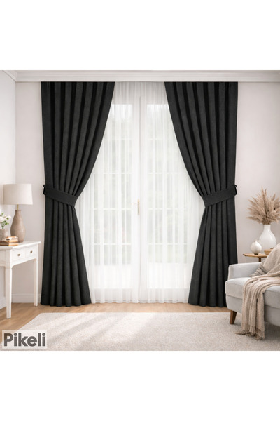 Pikeli ADA KANAT FON - 1/3 SIK PİLELİ - KADİFE DOKULU - TEK KANAT - ANTRASİT ...