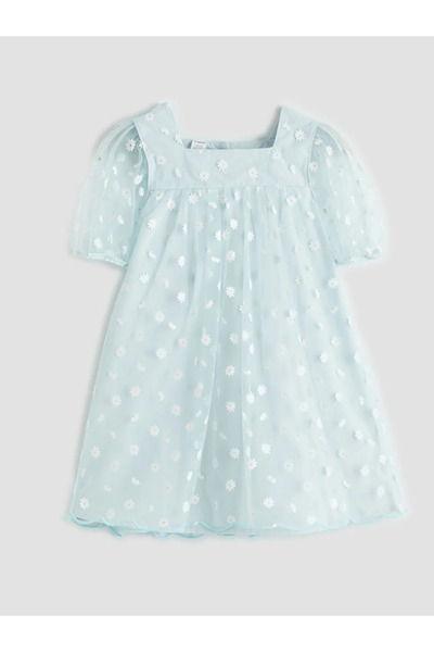 LC Waikiki LCW baby Μπλε τετράγωνο γιακά με στάμπα μαργαρίτας για κορίτσια απ...