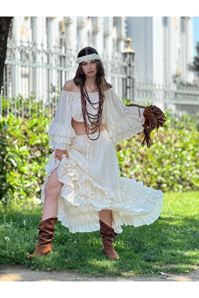 Hazinedan Women's Bohemian Style Gypsy Spanish Sleeve S Strapless Blouse- Ski...