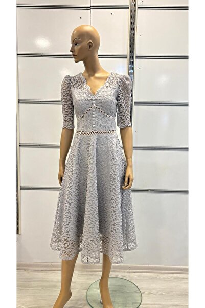 Masal GRİ DANTEL KLOŞ ELBİSE