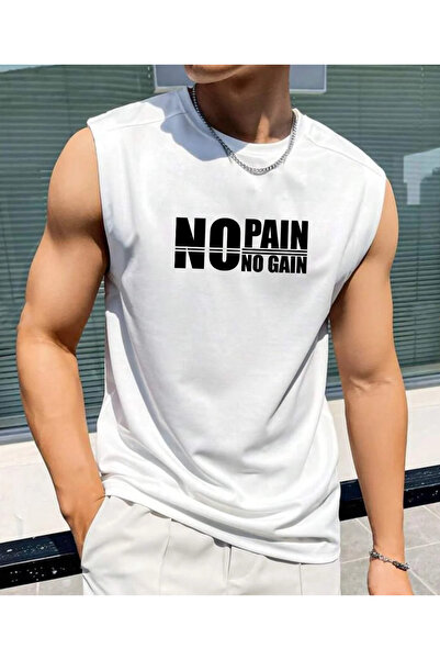 SUNFREE No Pain No Gain Printed Men's Zero Sleeve Wear Sportswear Oversized T...