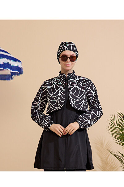 GAVLİA Women's Hijab Swimsuit 4-Piece Set Full Coverage Zippered..