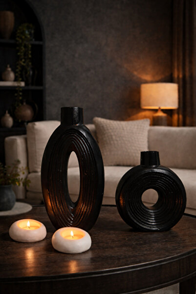 SZN HOME DESİGN LUNORA crna dekorativna vaza i set držača za sveće