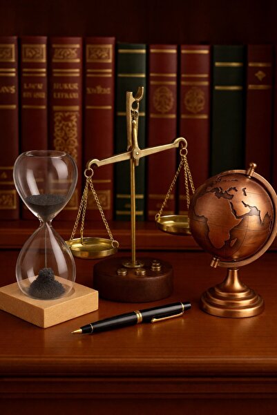 HediyeFilesi Dekoratif 3’lü Ofis Masa Seti Terazi, Manyetik Kum Saati ve Bron...