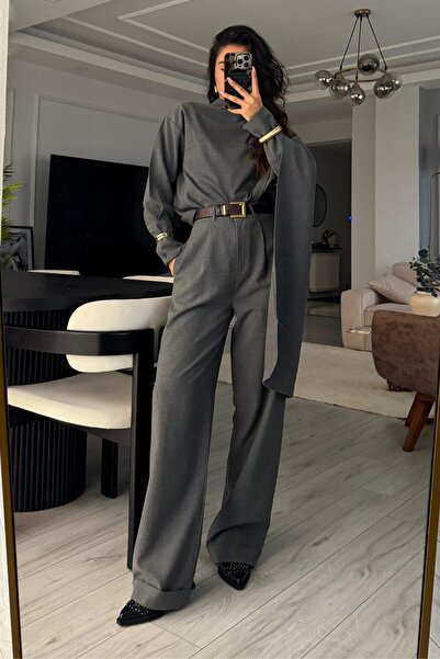JaMolls Combined Shawl Long Cuff Sleeve Design Shirt Palazzo High Waist Pants...