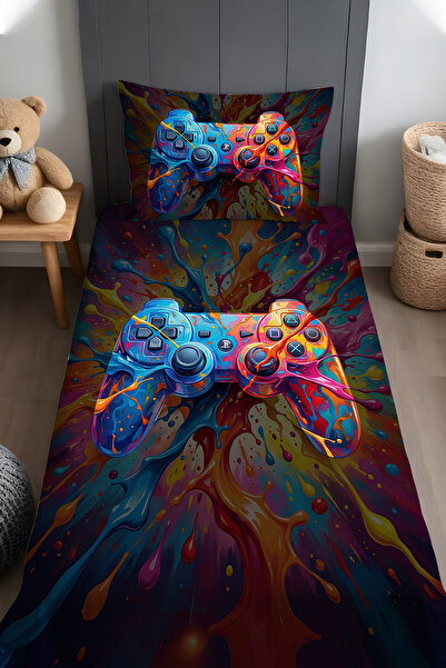 EVPANYA Energetic Game Handle Patterned Bedspread and Pillowcase