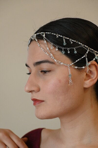 Fairy saç aksesuarı, mavi detaylı zincirli saç aksesuarı el yapımı