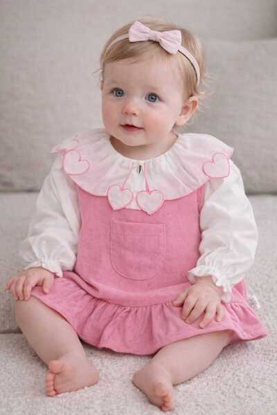 krm kerem bebe Bayramlık Kalp Desenli Gömlek & Fitilli Kadife Askılı Salopet ...