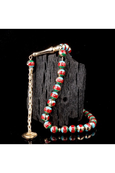 İskender Tesbih Azerbaycan Bayrak Desenli Altın Tesbih