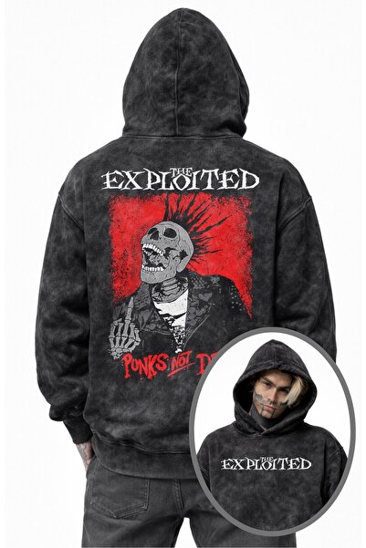 Fuddy Moda سويت شيرت The Exploited Sırt مطبوع بغطاء رأس قابل للغسل للجنسين، ه...