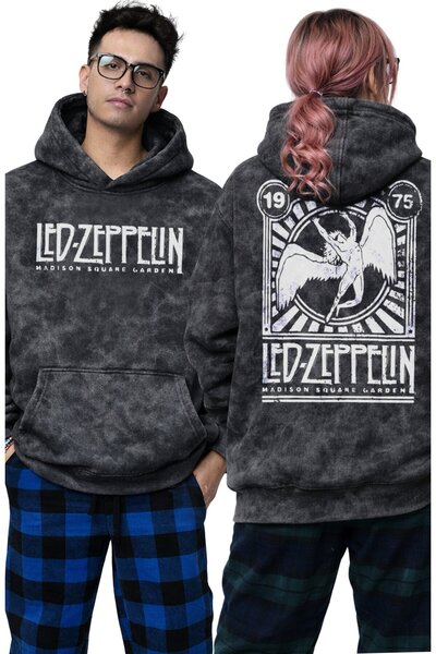 Fuddy Moda Hanorac unisex supradimensionat Led Zeppelin 1975 cu imprimeu cu g...