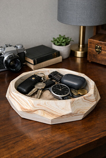 SCA CANDLE Geometric Cream Color Marble Effect Stone Bowl