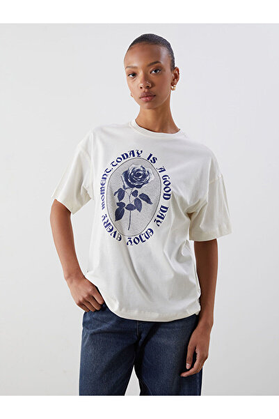 LC Waikiki Νέα σεζόν Crew Neck Printed Oversize Γυναικείο Tisort - S5OK13Z8