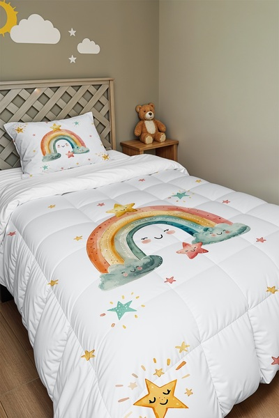 EVPANYA Smiling Rainbow Patterned Single Duvet and Pillowcase