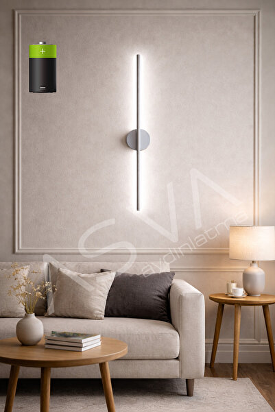 asva aydınlatma Krom Modern Dekoratif Pilli Aç-Kapa BEYAZ Led 70Cm Aplik Pil ...