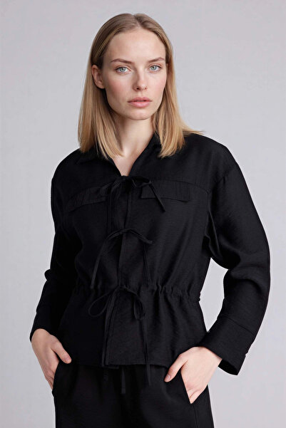 DeFacto G8263Axbk81 Black Regular Fit Long Sleeve Shirt