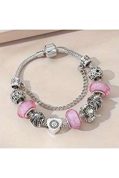 takantakana Trend , Mavi, Pembe Crystal Aşk Sevgi Charmlı Bileklik, Ahşap Kut...