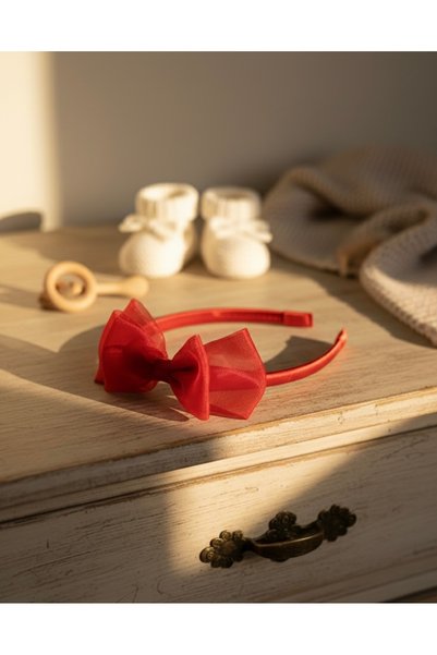 Çınar Aksesuar Coroana Maternitatei - Coroana Mamei cu Design cu Fundă Mare din Organza Roșie - Accesoriu Maternitate pentru Ieșire din Spital
