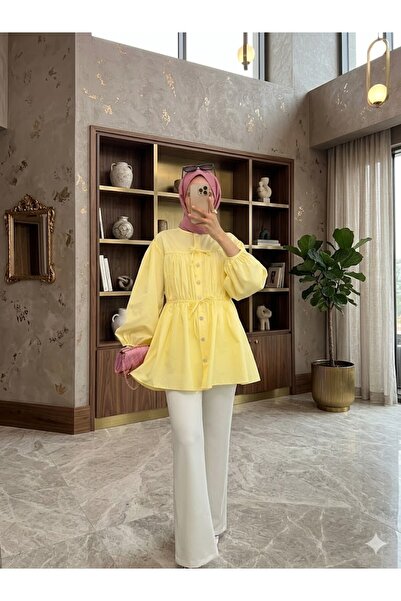 bellura Taşlı Kolu Lastikli Bağlama Detaylı Gömlek