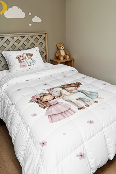 EVPANYA Unicorn Love Patterned Single Duvet and Pillowcase