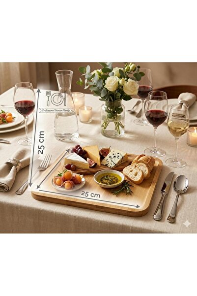 MUTFAKÇIM Doğal Ahşap Peynir Ve Sunum Tabağı Kare 25X25 cm