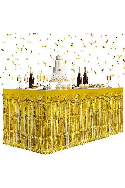 BALON DİYARI Gold Metalized Table Skirt with Tassel, High Quality, 70*300cm, ...