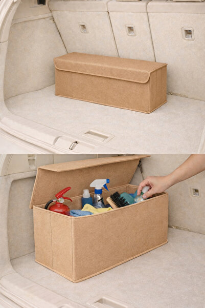 EVELLA HOME Bej Oto Bagaj Düzenleyici 50x25x15 cm Çok Amaçlı Araç İçi Organizer