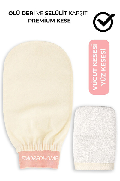 Delvos 2'li Floş Ipek Ekru Kese Ve Yüz Kesesi Seti Peeling Eldiveni Premium K...