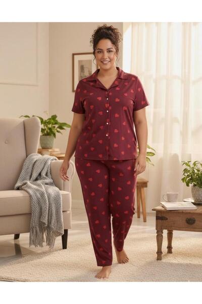 ÇİTO KİDS Women's Oversized Milan Fabric Shirt Collar Buttoned Burgundy Heart...