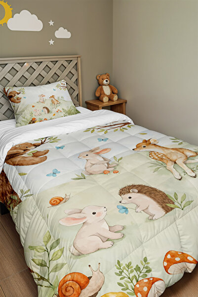 EVPANYA Cute Forest Friends Patterned Single Duvet and Pillowcase