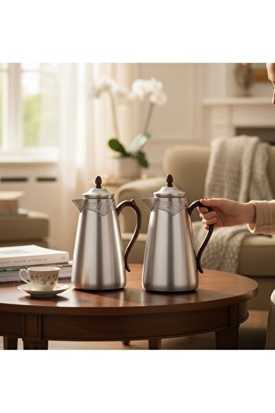 saif Rahaf Matte Nickel Wooden Thermos Set from Al Saif Company