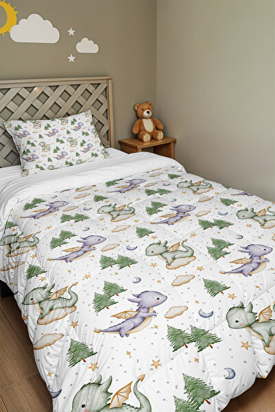 EVPANYA Tiny Dragons Patterned Single Duvet and Pillowcase
