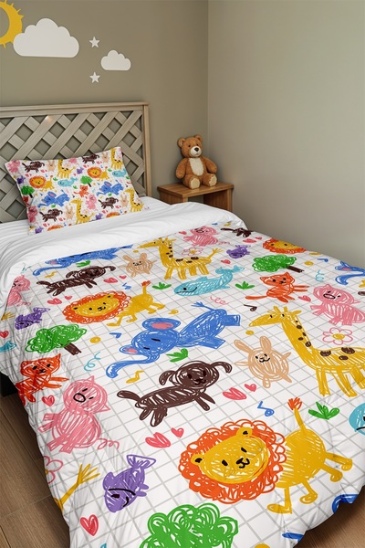 EVPANYA Fun Forest Patterned Single Duvet and Pillowcase