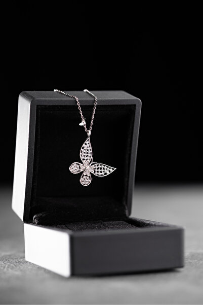 Silvano Jewelry 925 Ayar Gümüş Işıklı Kutuda Kelebek Kolye