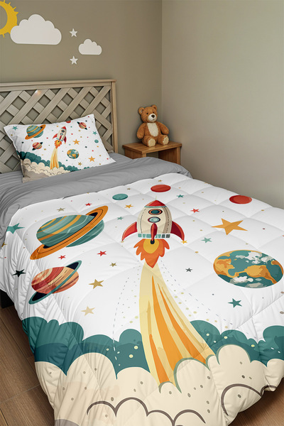 EVPANYA Space Travel Patterned Single Duvet and Pillowcase
