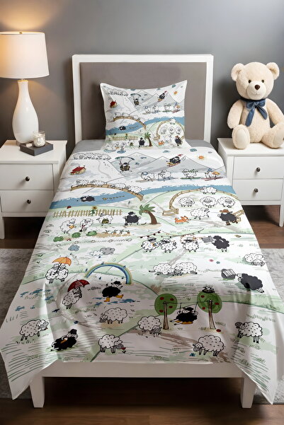 EVPANYA مجموعة Happy Sheep Land منقوش مفرد للأطفال الصغار قماش بيكي