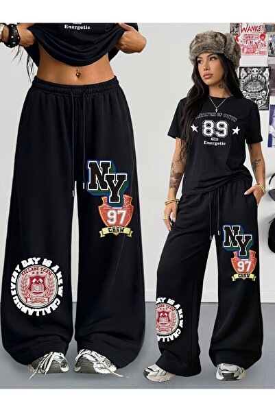 darkopia Unisex Ny 97 Crew Printed Oversized Tshirt and Baggy Sweatpants - Su...